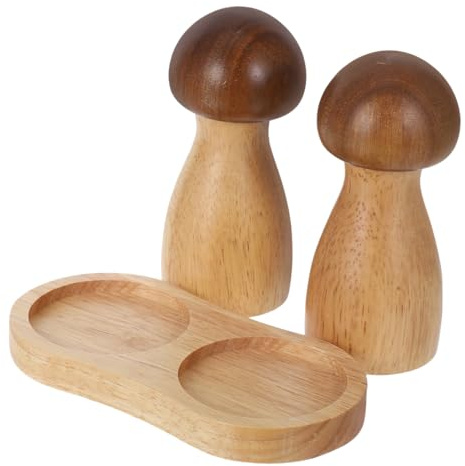 HOLIDYOYO Salz- Und Pfeffermühle Pilzform Manuelle Pfeffermühle Holz 2Er Set Mit Tablett Für Küche Tisch Und Gewürze