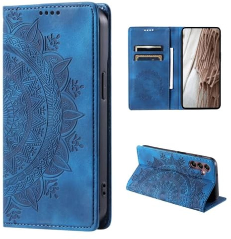 CoverKingz Handyhülle für Samsung Galaxy A55 5G - Handytasche mit Kartenfach Klapphülle Cover - Handy Hülle klappbar Motiv Mandala Blau