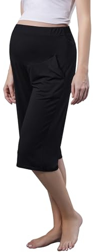COLOMI Pantaloncini di maternità per Le Donne Modal Morbidi Joggers Pantaloni da Salotto Donne Pantaloncini Premaman Pigiama Pantaloni in Gravidanza （L, Black