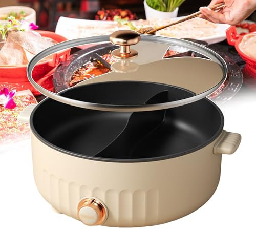 forplubossmmp Double-Sided Pan Electric Hot Pots, Electric Multi-Cookers with Divider, Non-Stick Electric Skillets 5L/6L Stockpots, Electric Rice Cookers for 2-8 People (Adjustable Speeds),6L