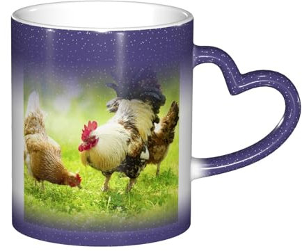 Schöner Hahn Henne Kaffeetasse – exquisite farbwechselnde Keramiktasse für das perfekte Heißgetränke-Erlebnis, Geschenk für Familie und Freunde