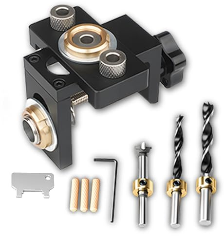 3-In-1pocket Hole Jig Kit, 8/10/15 Mm Holzdübel Bohrschablone mit Verstellbare Bohrführung, Lokalisierer, Präzise Positionierung, für Die Holzbearbeitung Taschenloch Jig Kit Werkzeug