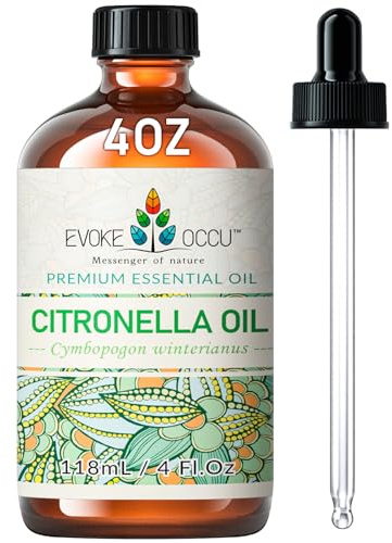 EVOKE OCCU Huile essentielle de citronnelle de Java | Ajouter au Spray pour Fraîcheur Intérieure et Extérieure, Idéal pour DIY Nettoyage Savon et Bougies—118mL