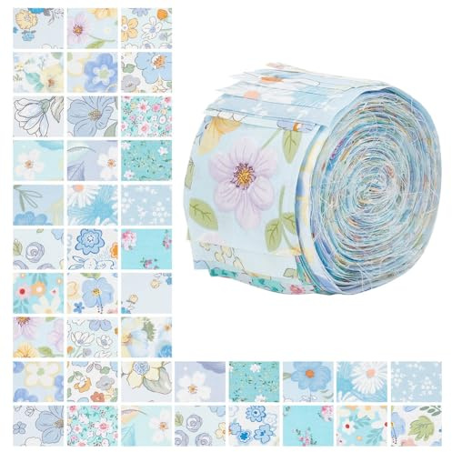 NBEADS 40 Stück Jelly Rolls Aus Stoff, 100% Baumwolle Quilting-Stoff 1mx6.5cm Blumenmuster-Stoffe Streifen Vorgeschnittene Quilt-Streifen für Decke Polsterung Home Decor, Blau