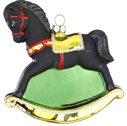 Christbaumschmuck Glas 12cm - Schaukelpferd Figur zum Aufhängen - handbemalt - Weihnachtsbaum Anhänger für Weihnachten - Christbaumanhänger & Weihnachtsbaumschmuck - Pferd Schwarz