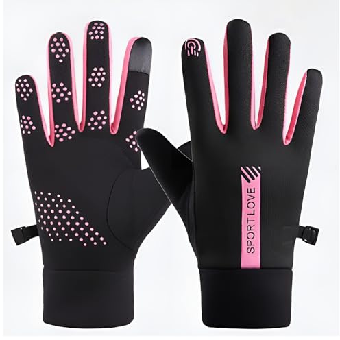 MXHBSTP Cycling Gloves, Waterproof Gloves, Touchscreen Running Gloves Warm Winter Gloves for Men And Women, Hiking Gloves for Biking/Cycling/Rugby/Running/Football/Mountain/Hiking(Rose Red)