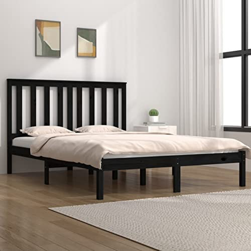Iiaky Massivholzbett Bettgestell Bed Frame Bett Mit Bettkasten Hausbett Bett Massivholz Schwarz Kiefer 200x200 cm - 3103867