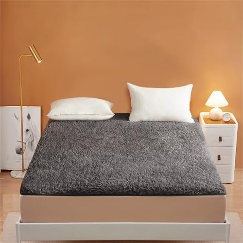 Matratzenauflage Aus Wolle, Extra Dicker Matratzenbezug Aus Wolle, Faltbare Sherpa-Matratzenauflage, Atmungsaktive Und Warme Matratzenauflage for Festes Bett(Gray,135x200cm/53xx79in)