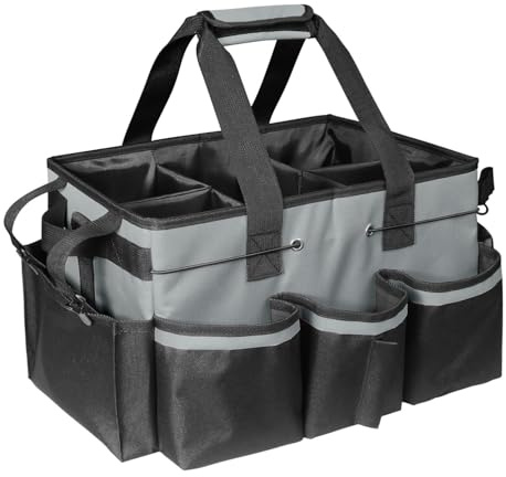 Boczif Bolsa organizadora de artículos de Limpieza con asa, Correas para el Hombro y Compartimento Separador Desmontable. Bolsa de Mano para Herramientas de Limpieza y Personal de Limpieza (Gris)