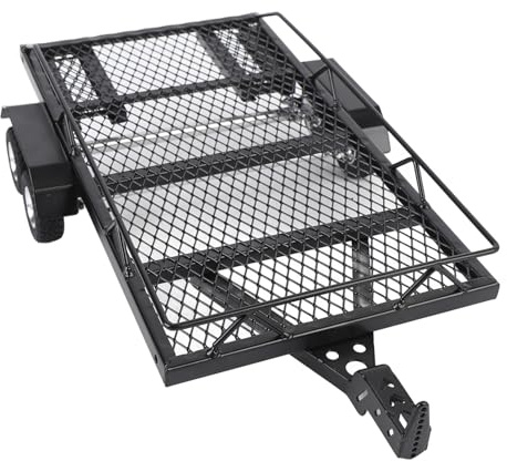 Srliya Metall-Pritschenanhänger mit Hakenkupplung, Robust, Hochstabil, RC-Doppelachsen-Metall-Pritschenanhänger-Kit für RC-Crawler
