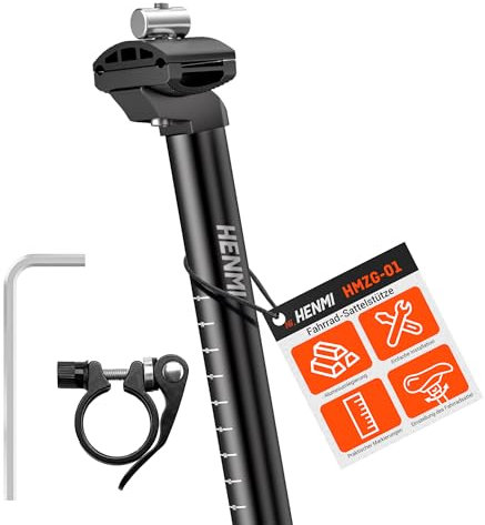 HENMI Fahrrad Sattelstütze – mit Schnellspanner Sattelklemme, verstellbare Sattelstange 27.2mm, 350mm Länge – für E-Bikes, MTB, Rennrad, Trekking