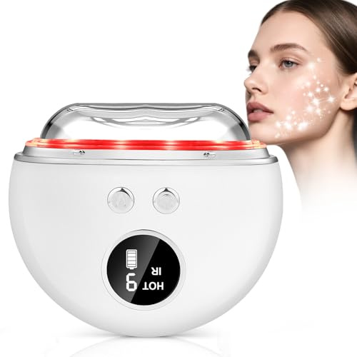 Masajeador Facial Eléctrico, SternSinn EMS Gua Sha, Masajeador Facial Antiarrugas de 4 Modos con LED Luz Roja Azul Violeta, EMS 9 Niveles de Intensidad, Antienvejecimiento, Lifting de La Piel Flácida