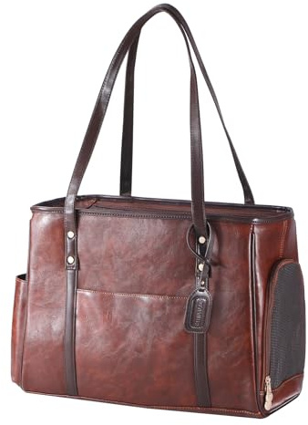 Bosnanller Modische Hundetragetasche, Premium-Leder-Katzentragetasche, von Fluggesellschaften zugelassen, weiche Seiten, Haustier-Reisetasche mit Taschen, Kaffee
