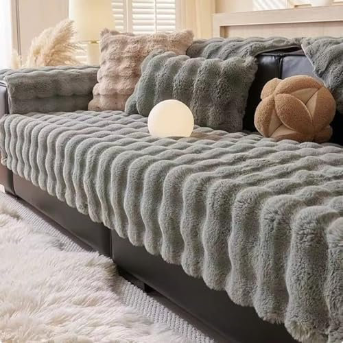 Funda de sofá Peluda y Divertida, cojín Grueso de Peluche de Conejo, Funda de sofá Peluda, Protector Universal de Piel sintética Supersuave for Gatos y Perros.(Dark Gray,110 x 240 cm)
