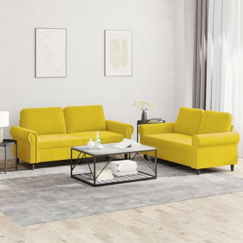 Gecheer Sofagarnitur 2-TLG.Sessel Couch mit Kissen, Sofa Wohnzimmersofa mit Armlehnen, Couchgarnitur Designsofa Sitzmöbel Polstermöbel, Gelb Samt