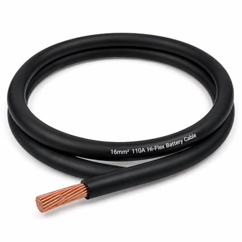 MKGT 110A Hi-Flex Battery Cable – 16mm2 5 Gauge Pure Copper Single Core PVC Welding Wire for 12V & 24V Automotive, Campervan, Solar, Inverter & Leisure Battery Systems (Black, 4 Meters)