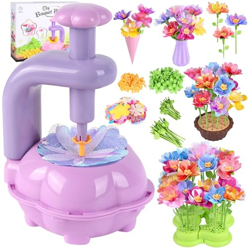 Charmofun DIY Blumen Bastelset Kinder, Basteln Mädchen 3 4 5 6 7 Jahre, Blumen Basteln Spielzeug mit Blumenmaschine, Blumengarten Spielzeug, Blumenstrauß Geschenke für Mädchen ab 3 Jahre