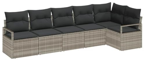 vidaXL 6-delad trädgårdsoffa set med kuddar Ljusgrå Poly Rattan