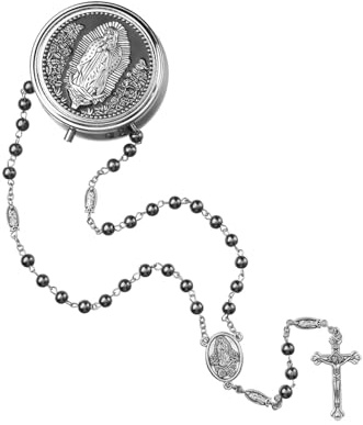Eigso Religiöse Rosenkranz Halskette für Männer Kruzifix Kreuz Halskette mit Jungfrau Maria Metall Geschenkbox