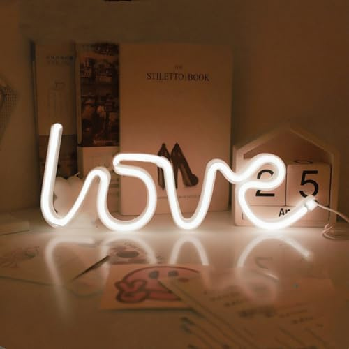 Love Neonschild, Neon Hochzeits Schild, Betrieben mit 3 AA Batterien oder USB, Liebeslichter für Mädchen Frauenschlafzimmer, Hochzeitsfeier,Heiratsantrag, Geschenke für Freundin Ehefrau(Weiß)