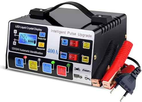 Autobatterie Ladegerät,12V/24V Smart Vollautomatische Batterie Ladegerät,Auto Ladegerät 12A/9A mit 9-Stufiger Ladung und LCD-Bildschirm für Auto Motorrad Rasenmäher Boot Marine Batterien (Schwarz A)