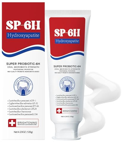SP-6H Hydroxylapatit Zahnpasta, Zahnpasta ohne Fluorid mit 6 Probiotika, Zahnaufhellung & Zahnschmelzschutz für weiße Zähne, Linderung von Empfindlichkeit und frischer Atem durch Hydroxylapatit-Formel