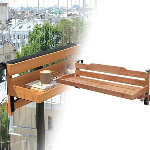 Table de balustrade de patio en bois massif réglable en hauteur, bureau de jardin pliable résistant aux intempéries, support de balustrade suspendu, meuble d'extérieur élégant et pratique de 61 cm