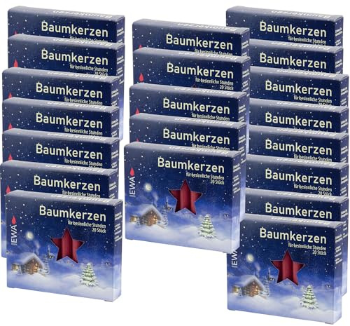20er Pack Baumkerzen dunkelrot – ca. 13 × 105 mm – 20×20 Stück (400 Kerzen) – Weihnachtskerzen/Christbaumkerzen/Pyramidenkerzen – Ebersbacher Kerzenfabrik