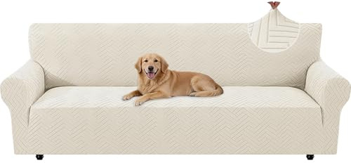 CYCMACO Elástica Funda De Sofá Universales 4 Plazas, Blanco Crema | Funda De Sofa Con Reposabrazos, Ajustables Antideslizante Fundas Sofa, Couch Cover Moderna Gruesa, Antimanchas Lavable