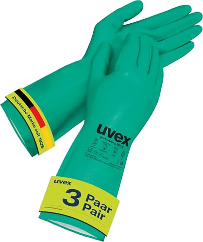 Uvex profastrong NF34, 3 pares - Guantes de protección contra químicos contra aceites, grasas, ácidos y disolventes - resistentes al desgaste, resistentes y sensibles - verde - Talla 10/XL