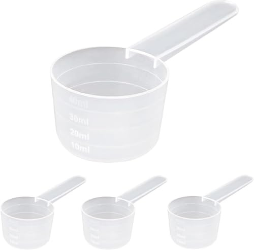 Juego de 4 cucharas medidoras de plástico de 40 ml para proteínas en polvo, café, azúcar e ingredientes secos, cucharas dosificadoras precisas, herramientas de cocina