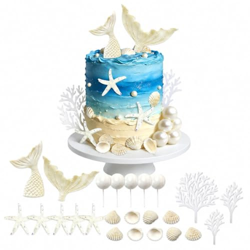 Fesnova 25 Stück Meerjungfrau Tortendeko, Seestern Deko Torte Ozean, Meerjungfrau Cake Topper, Tortendeko Unterwasserweltf, für Hochzeiten, Geburtstage, Baby Shower