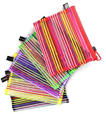 6 Pcs Colorful Rainbow Stripe Mesh Document Bag Zip File Bag Stationery File Storage Holders with Zipper Lock A4