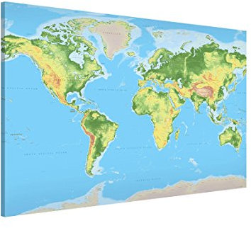 Bilderwelten Magnettafel - Physische Weltkarte - Memoboard Querformat 2:3, Wandbild Magnettafel Pinnwand Magnetboard Magnetpinnwand Magnetwand Stahl Küche Büro, Größe HxB: 60cm x 90cm