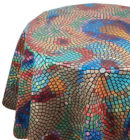 Wachstuch Wachstischdecke Tischdecke Größe und Muster wählbar Mosaik Bunt Rund ca. 140 cm abwaschbar Gartentischdecke