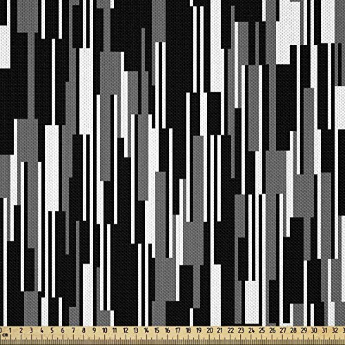 ABAKUHAUS Schwarz und weiß Stoff als Meterware, Abstrakte Linien, Seidiger Satin Stoff für Polster Heimtextilien, 1M (148x100cm), Weiß Schwarz Grau