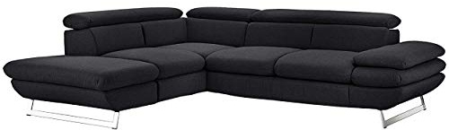 Mivano Ecksofa Prestige, Modernes Schlafsofa in L-Form mit Ottomane und Bettfunktion, Kopfstützen und Armlehne verstellbar, 265 x 74 x 223, Strukturstoff, schwarz