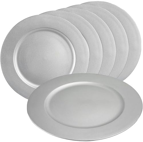 My-goodbuy24 Platzteller Dekoteller Event Teller Unterteller Metallic - 33cm rund - Kunststoff - Gebäckteller Weihnachten Hochzeit (Silber Metallic, 6)