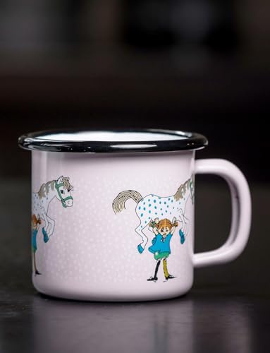 Pippi Langstrumpf Tasse Rosa, 150ml, Emaille, Pippi Becher für Kinder, Geschenk und Deko