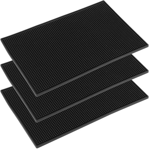 HOZEON 3 Pack 12 x 18 Inches Rubber Bar Service Mat, 1cm Thick Non Slip Rubber Bar Spill Mat, Countertop, Kitchen, Restaurant, Bartender, Hotel, Beverages, Furniture, Black