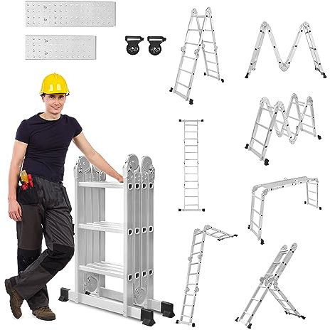LZQ scala multiuso in alluminio, 4 x 3, 340 cm, 6 in 1, multifunzione, pieghevole, per uso domestico, per fare dei lavori