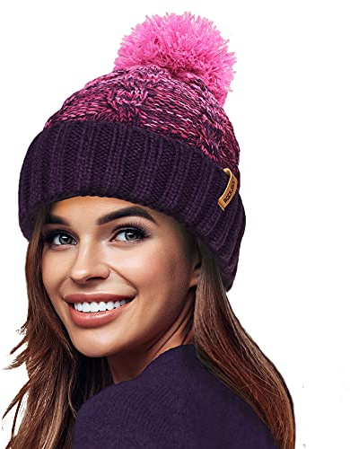 Rockjock STORMACTIVE 100% Impermeabile Donna Unisex Grosso Ombre Caldo Inverno Teddy Foderato in Pile Lavorato A Maglia Pompon Beanie Cappello