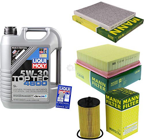 QR-PARTS 69371287 Filter Set Inspektionspaket 5 Liter Motoröl Top Tec 4600 5W-30 MANN-FILTER Innenraumfilter Luftfilter Ölfilter