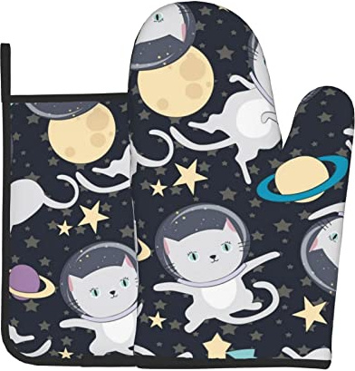 Fun Cat Lot de 2 maniques et maniques en tissu résistant à la chaleur pour cuisine et pâtisserie