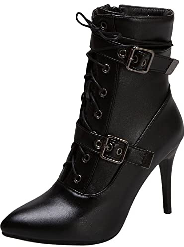 Lroey Reoly Bottines à Talon Aiguille Femme, Bottes de Fête Talons Hauts Pointu Bottines Zip Boucle, Taille 34-50