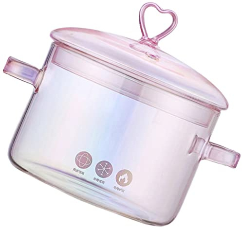 Rosa Glas-Kochtopf mit Deckel, 1,5 l Klarglas-Simmertopf für Herd, Doppelgriff-Suppe für Milch, Nudeln, und Babynahrung, hitzebeständiges Kochgeschirr für den Heimgebrauch