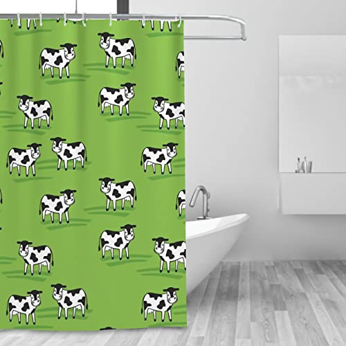 Bonita Cortina de Ducha de Vacas lecheras, Cortinas de Ducha de Campos Verdes para Cortinas de baño con 12 Ganchos de plástico, Cortina de Ducha de Granja <72x72 Pulgadas>
