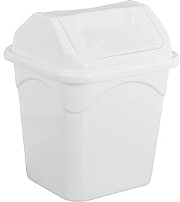 AHS Small Plastic Swing Bin 5L - Swing Top Desktop Kitchen Bathroom Garbage Dustbin - Waste Paper Rubbish Trash Can - Strong Removeable Lid - Mini Trash Can With Lid - White, 20cm x 27cm x 17.5cm