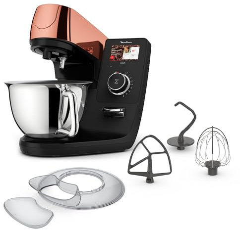 Moulinex - Robot pâtissier i-Coach Touch - Bol 5.5 L - Inox Terracotta | Robot pâtissier connecté avec technologie brevetée - 21 programmes automatiques - Pétrin puissant - Capacité 30 personnes