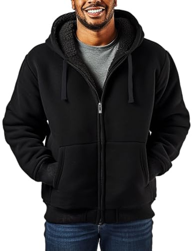 Butygity Sweat à Capuche doublé Sherpa pour Homme avec Fermeture éclair intégrale, Veste Polaire épaisse pour l'hiver, Noir, Small